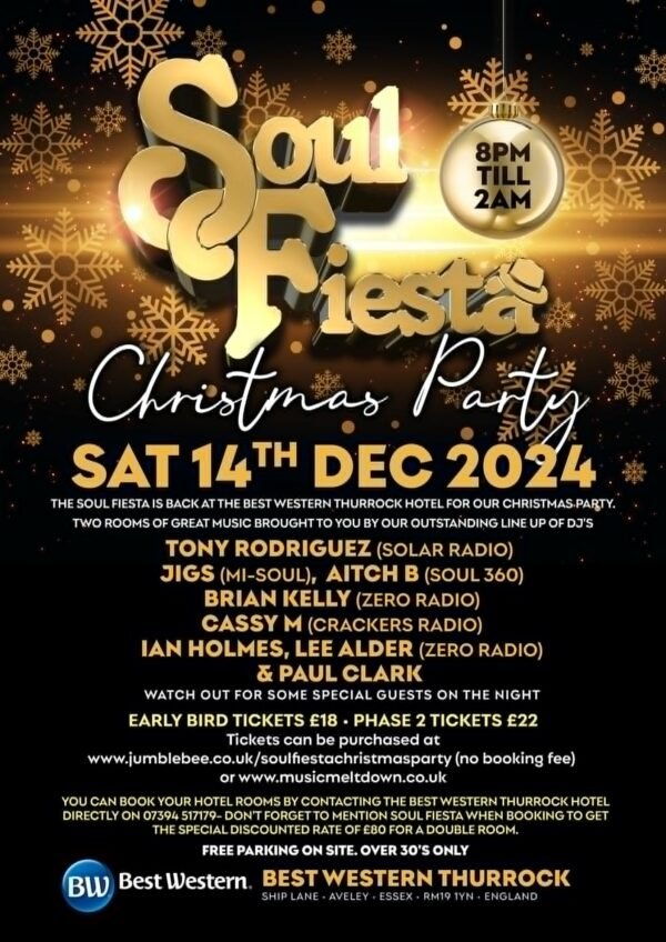 SOUL FIESTA CHRISTMAS PARTY TONY RODRIGUEZ Paul Clark JIGS AITCH B